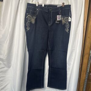 Lane Bryant size 24 dark blue jeans gold embroidered stitching